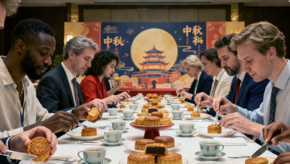 纽约曼哈顿乔治香颂门店2025中秋月饼品鉴会现场。